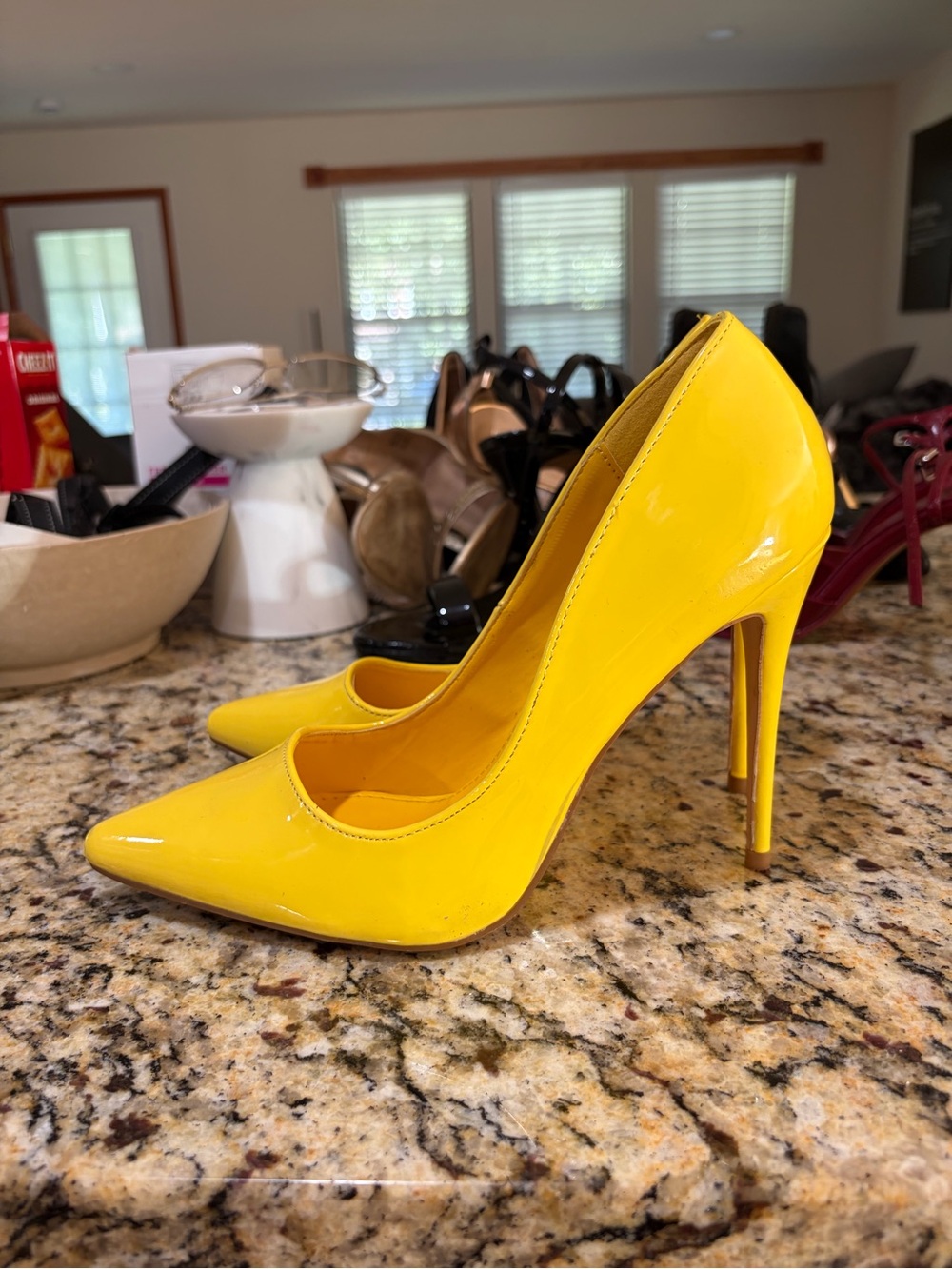 Glossy Yellow Patent Pointed-Toe Stiletto Pumps
